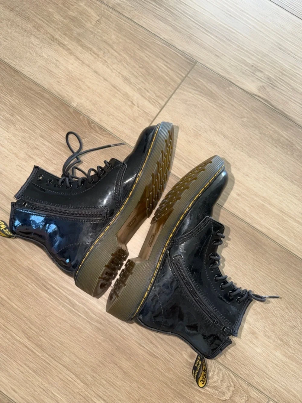 Dr Martens Patent Zip Leather Boots Black - KIDS 2 combat moto tendy Streetwear